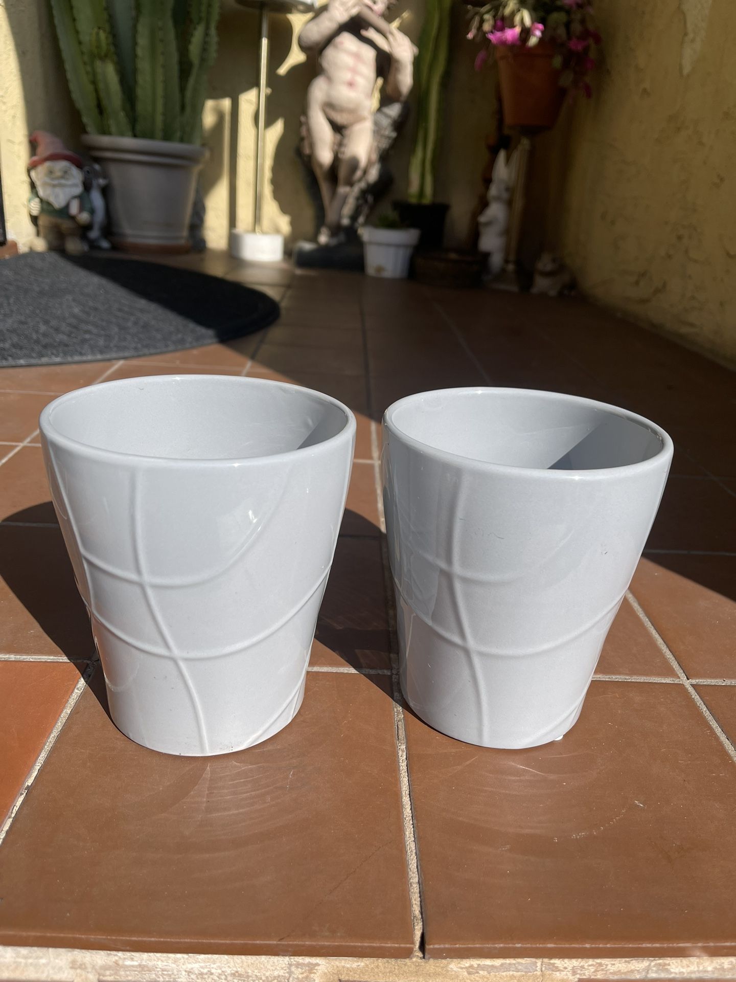 3.5x5.5x5 ❤️ SET OF 2/ Grey Ceramic Flower Orchid Pots Waterproof