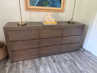 Wide 9-Drawer Wood Dresser Gray-Brown. Comoda