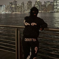 Rhinestone hoodie Black Premium