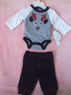 Newborn Christmas reindeer 2 piece bodysuit pants set