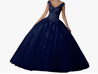 Elegant Navy Blue Ball Gown | Perfect for Prom, Quinceañera, or Formal Events