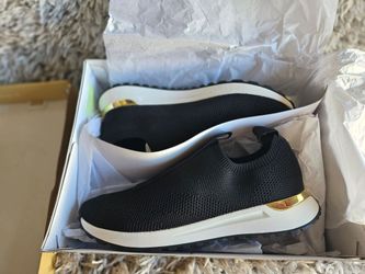 Black Knit Slip-On Sneakers with Gold Accent 9.5