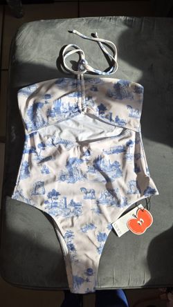 White And Blue Floral One Piece Swimsuit