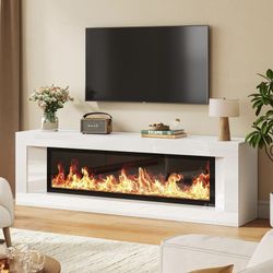 High Gloss Fireplace TV Stand with 47" Electric Fireplace, Unheated 63" Entertainment Center with Fireplace, Modern Wood TV Console with 12 Electronic