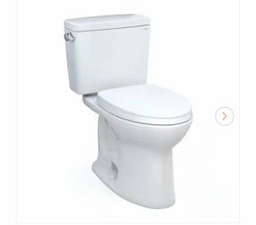 Drake Modern 10 in. Rough In Two-Piece 1.28 GPF Single Flush Elongated Toilet in Cotton White, Seat Included