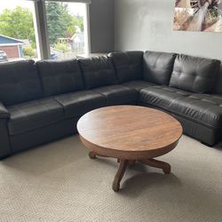 Grey Leather Sectional 