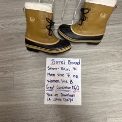 Sorel Brand  Snow – Rain Boots, Great Condition Men, Size 7, Or Women Size 8 $.    60 Cash Or Zelle