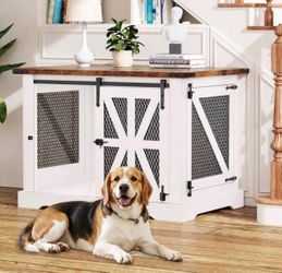 40" Dog Crate Furniture for Medium Dogs Up to 45 lb, Farmhouse Indoor End Table Dog Kennel with Sliding Doors, Versatile Decorative Pet House for Calm