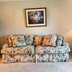 Free Floral Couch And Red Wingback Chairs
