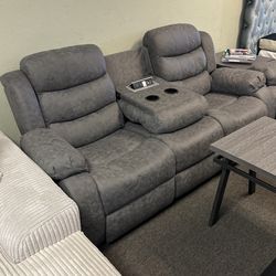 NEW GREY MICROFIBER RECLINING SOFA AND LOVESEAT WITH FREE DELIVERY