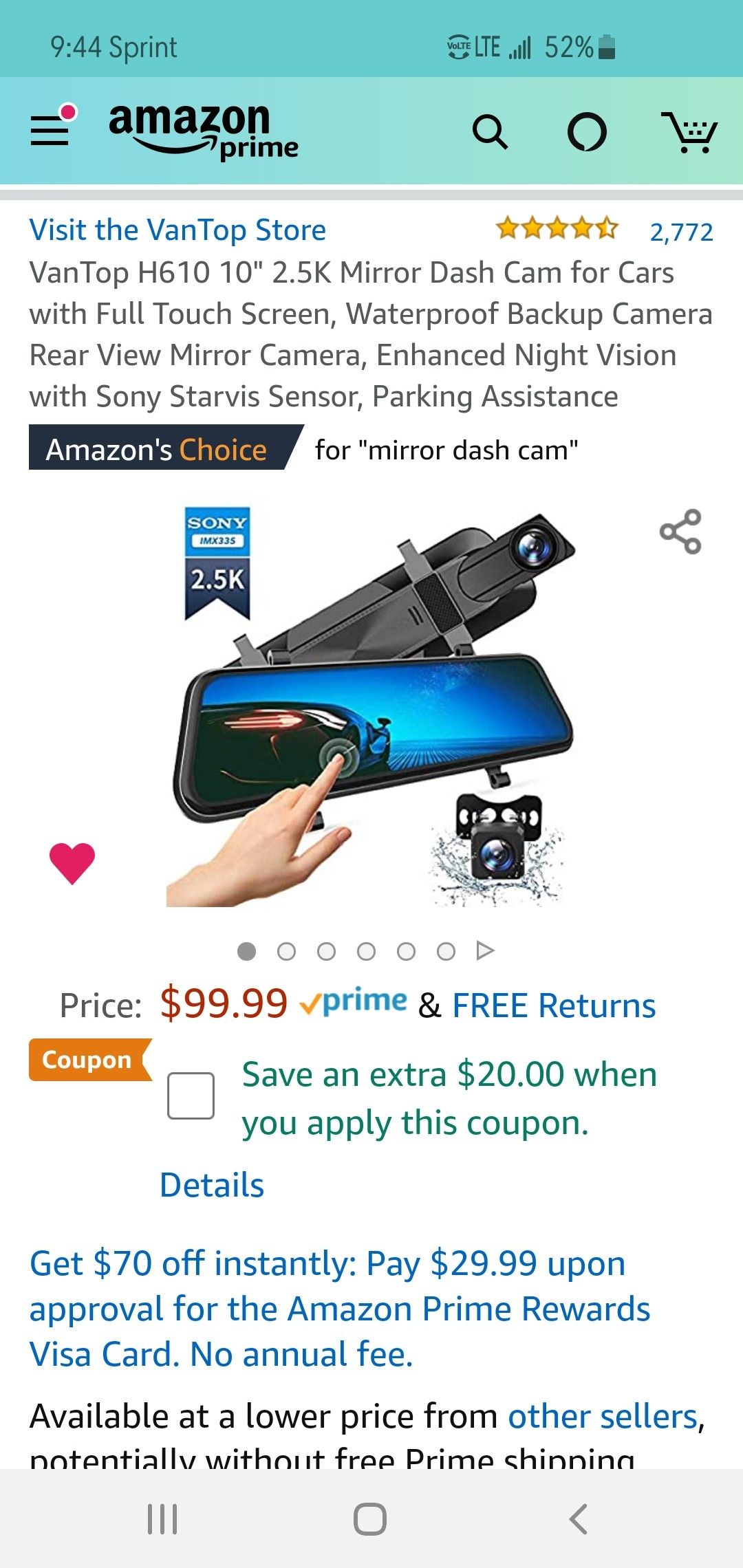 Vantop mirror dash cam/backup camera