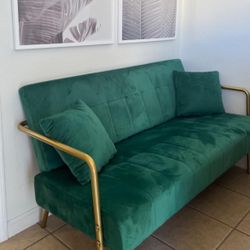Small Green Velvet Sofa Couch 57”