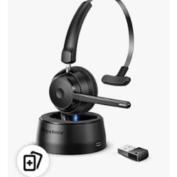 Bluetooth Headset, Wireless Headset with Upgraded Microphone AI Noise Canceling, On Ear Bluetooth Headset with USB Dongle for Office Call Center Skype