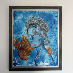24x30” Framed Original Artwork Painting Mermaid Fish “princess Of The Sea” Paint Canvass One Of A Kind 