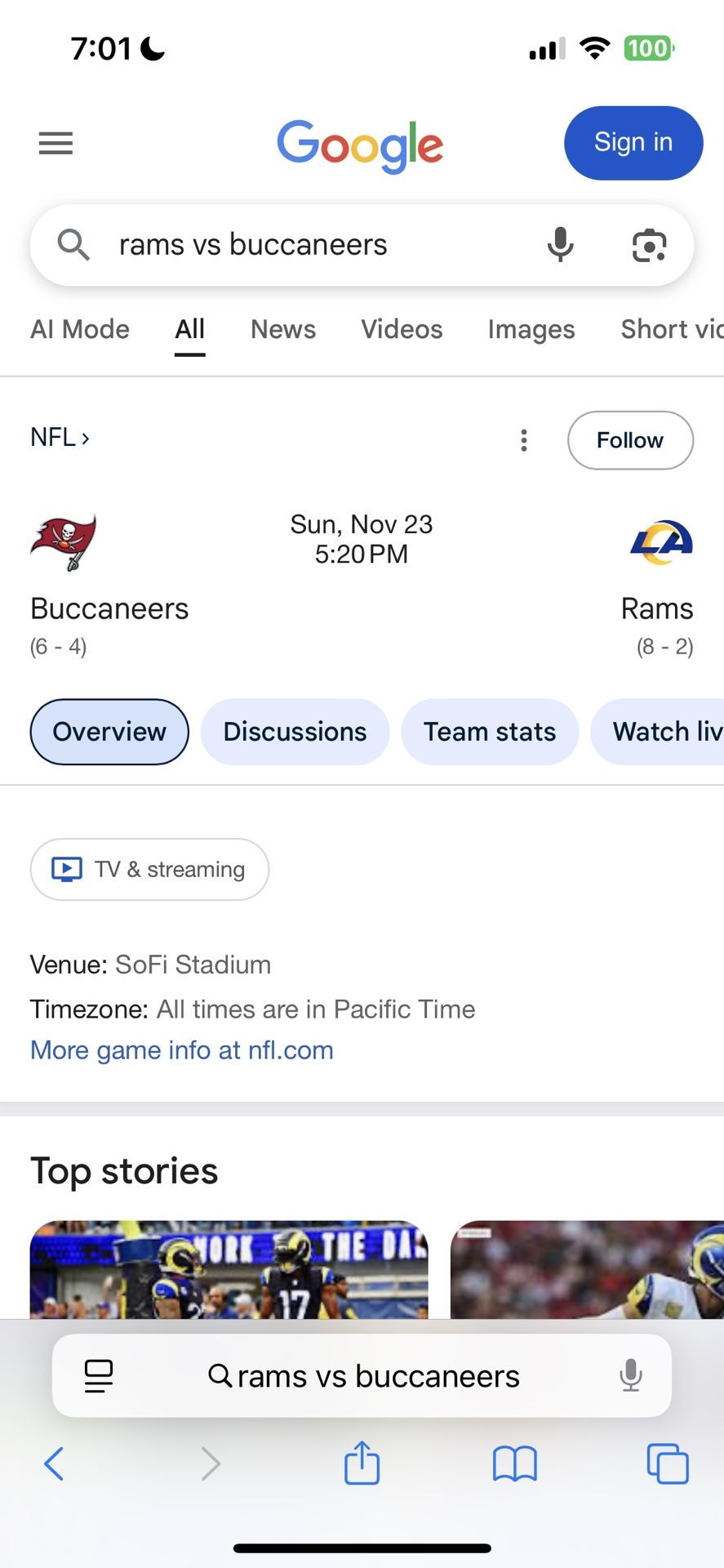 Tickets - Rams Vs Buccaneers Game!