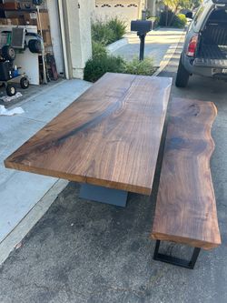 Epoxy, resin, live edge, walnut wood, dining kitchen table