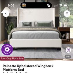 New: King  Upholstered Wingback Platform Bed