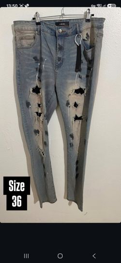 AMIRI LIGHT BLUE DISTRESSED PAINT SPLATTER DENIM JEANS NEW COLLECTION
