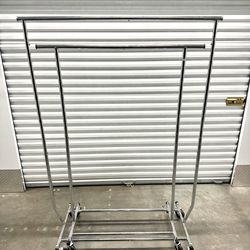 Heavy Duty Adjustable Rolling Clothing Racks Set of 2 Chrome Metal