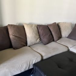 Browns/Tan Large Sectional + Oversized Swivel Chair + Ottomon