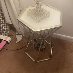 End Table White Top,  Silver Frame 