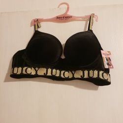 Juicy Couture Velvet Black Bra With Detailed Elastic New