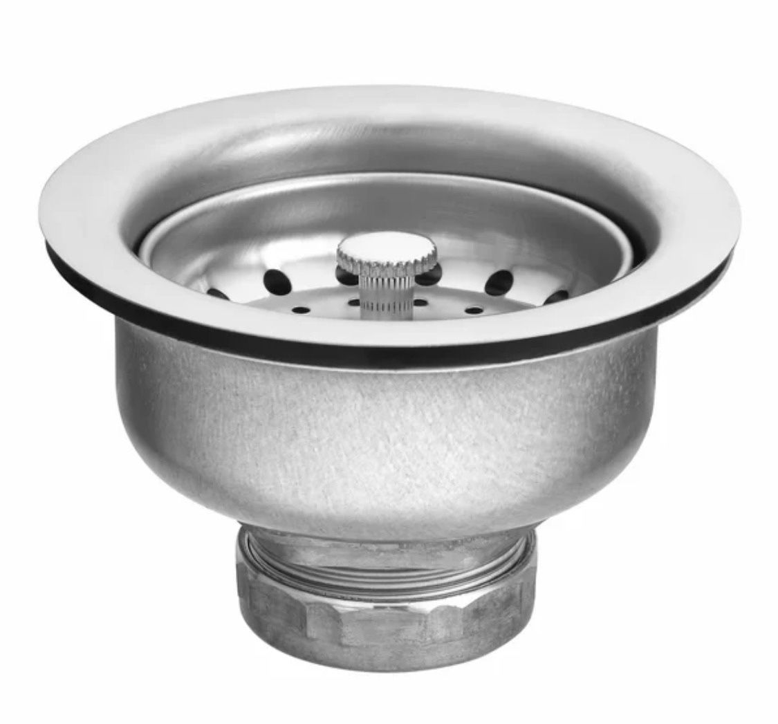 {ONE} MOEN basket strainer kitchen sink drain. Overall: 3.5” W x 3.5” D. Finish: silver. MSRP: $17. Our price: $10 + Sales tax 