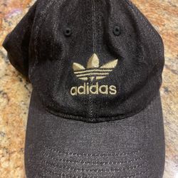 Adidas Black Denim Gold Trefoil Logo Hat Cap Unisex Adult Cotton One Size
