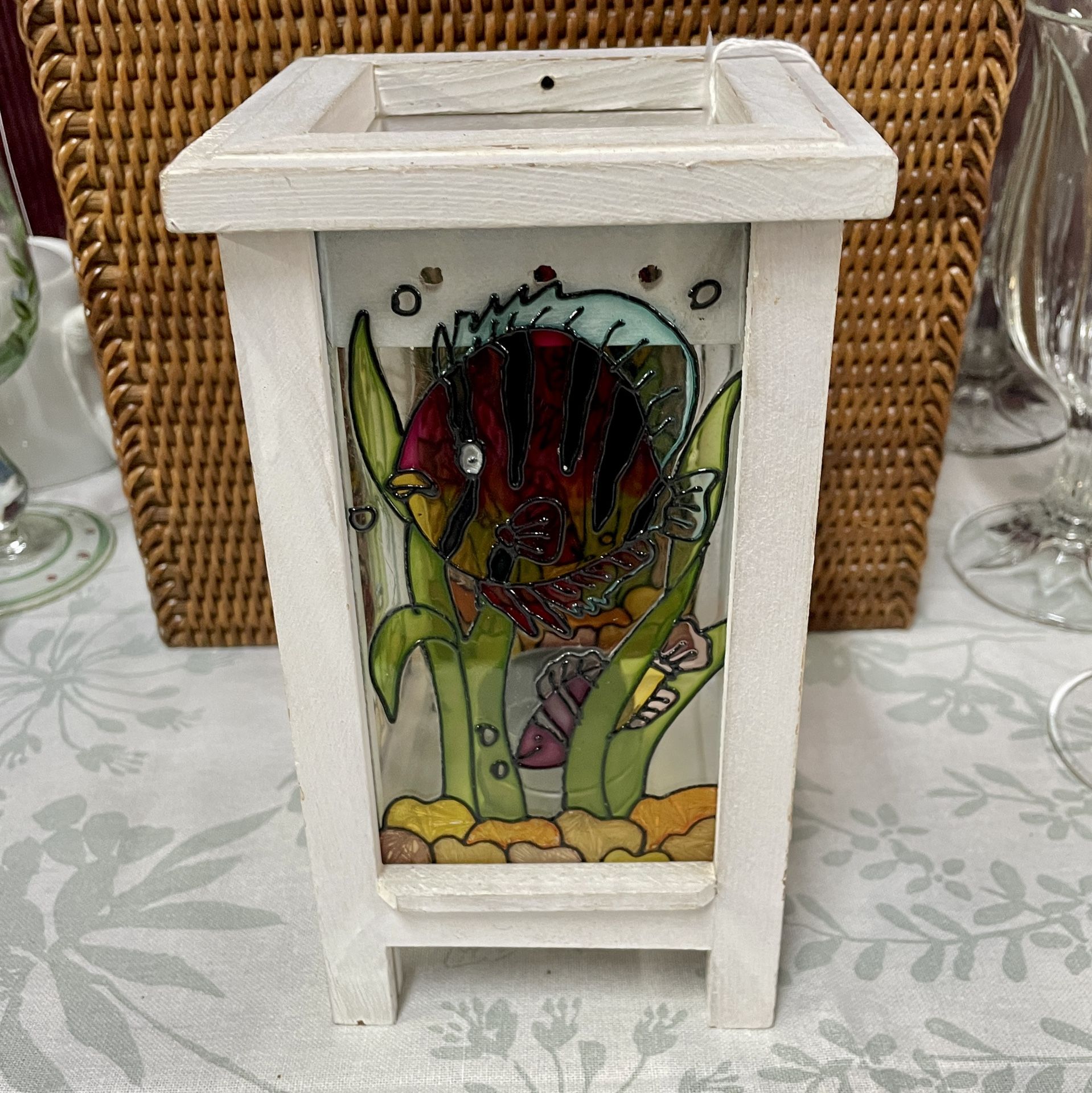 Wood and Stained Glass Tea Light Candle Holder