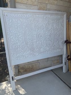 White Carved Wood Floral Headboard