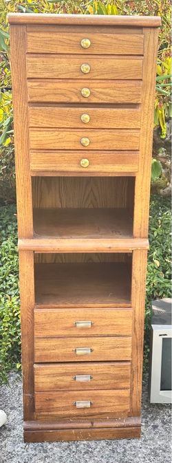 Tall Oak Wood Multi-Drawer Storage Cabinet