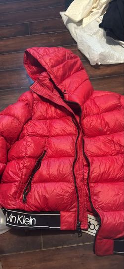 Calvin Klein Red Puffer Jacket with Hood