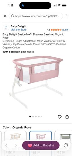 2 Baby Delight Beside Me Dreamer Bassinet – Organic Rose