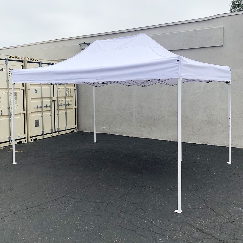 New In Box $170 Heavy-Duty 10x15 ft Popup Canopy Tent Instant Shade with Carry Bag, White/Blue 