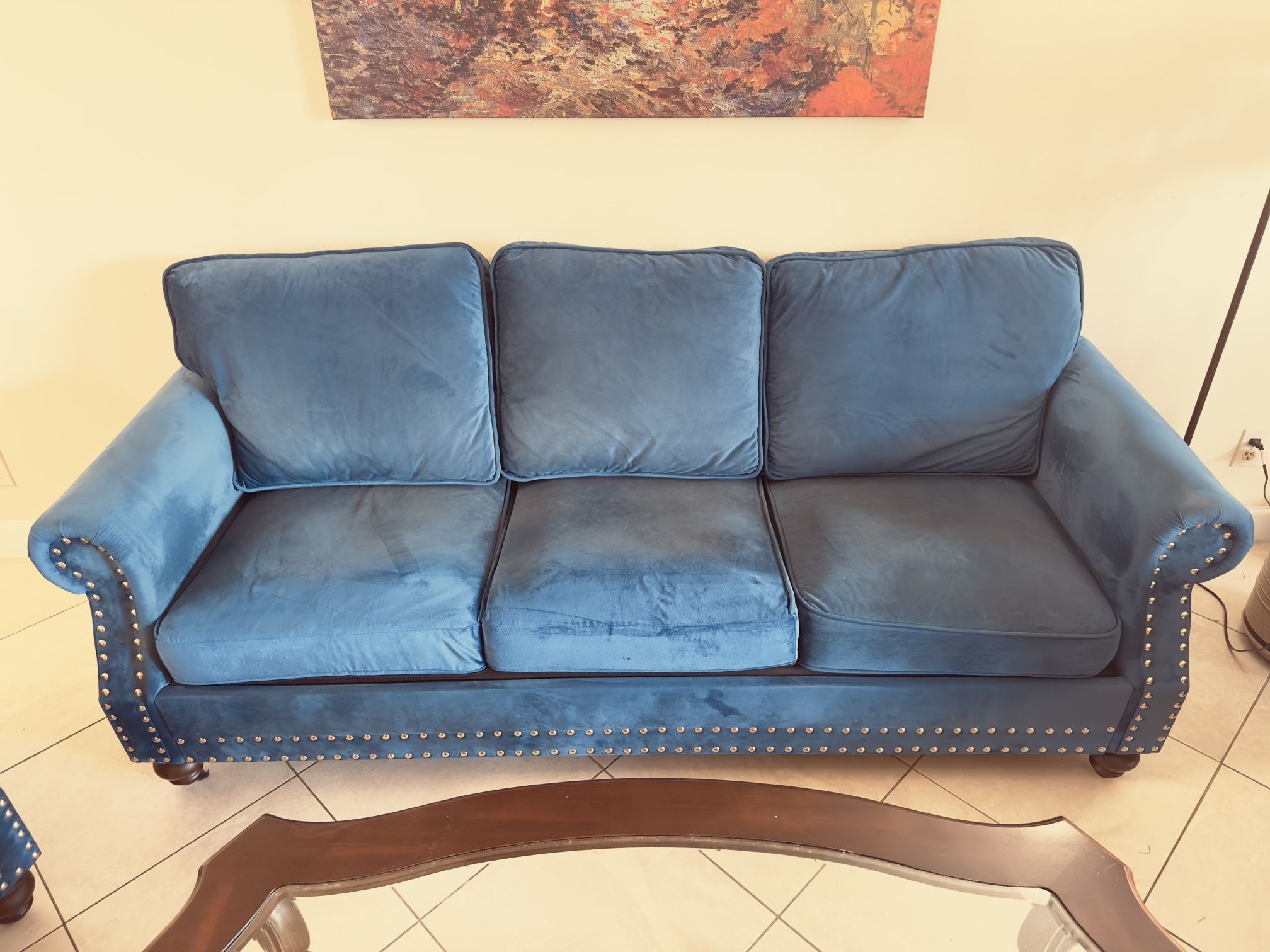 Couch + 2 Blue Arm Chairs $50