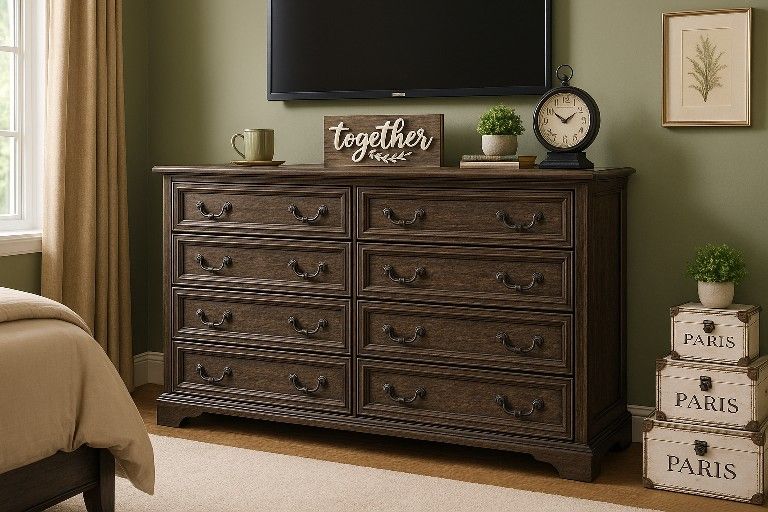  Drawers Dresser 8 for Bedroom, 54" Wide Wood Rustic Chest of Drawers with Natural Texture, Vintage Design, Storage Dressers Organizer for Bedroom