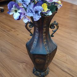 Decorative 18" Tall Tin Vase With Artificial Flowers