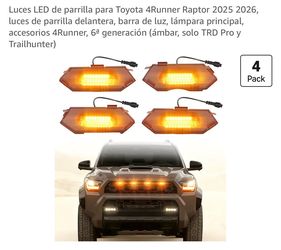 LED grille lights for Toyota 4Runner Raptor 2025 2026, front grill lights, light bar, main lamp, 4Runner accessories, 6ª generation (amber, TRD Pro on