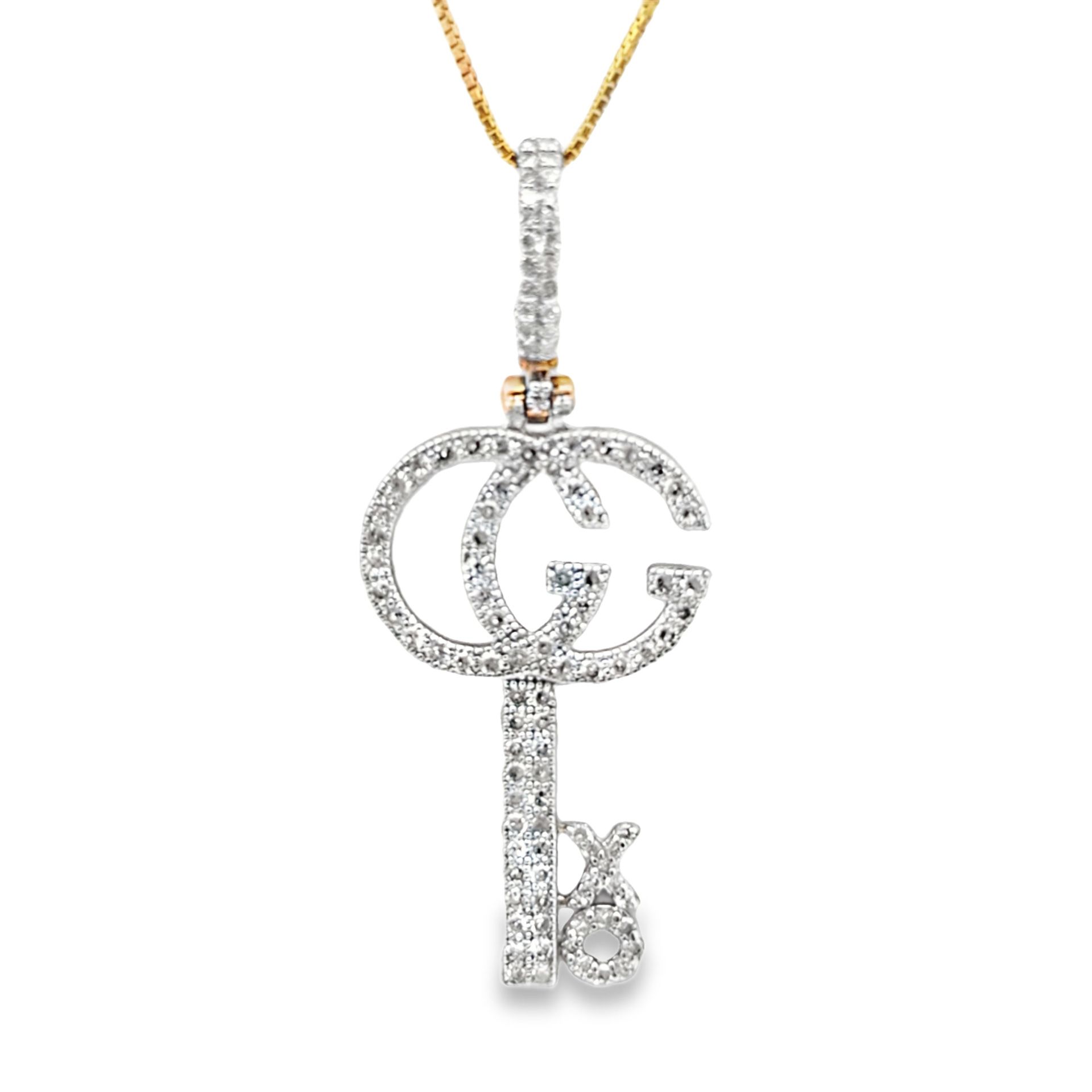 10k Yellow Gold Diamond Gucci Double G Key Necklace Set 1/2 ctw