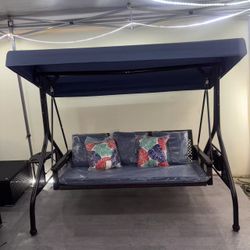 (2 Colors) New Outdoor Patio Porch Swing with Adjustable Canopy Cup Holder Thick Cushions 