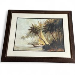 Landscape Print With Tropical Boat "LEAVING OUT" By Art Fronckowiak (AKA MALARZ)