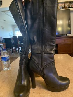 Black real leather boots platform size 7.5