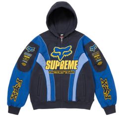 Medium Supreme Fox Racing Zip Up Hooded Sweatshirt