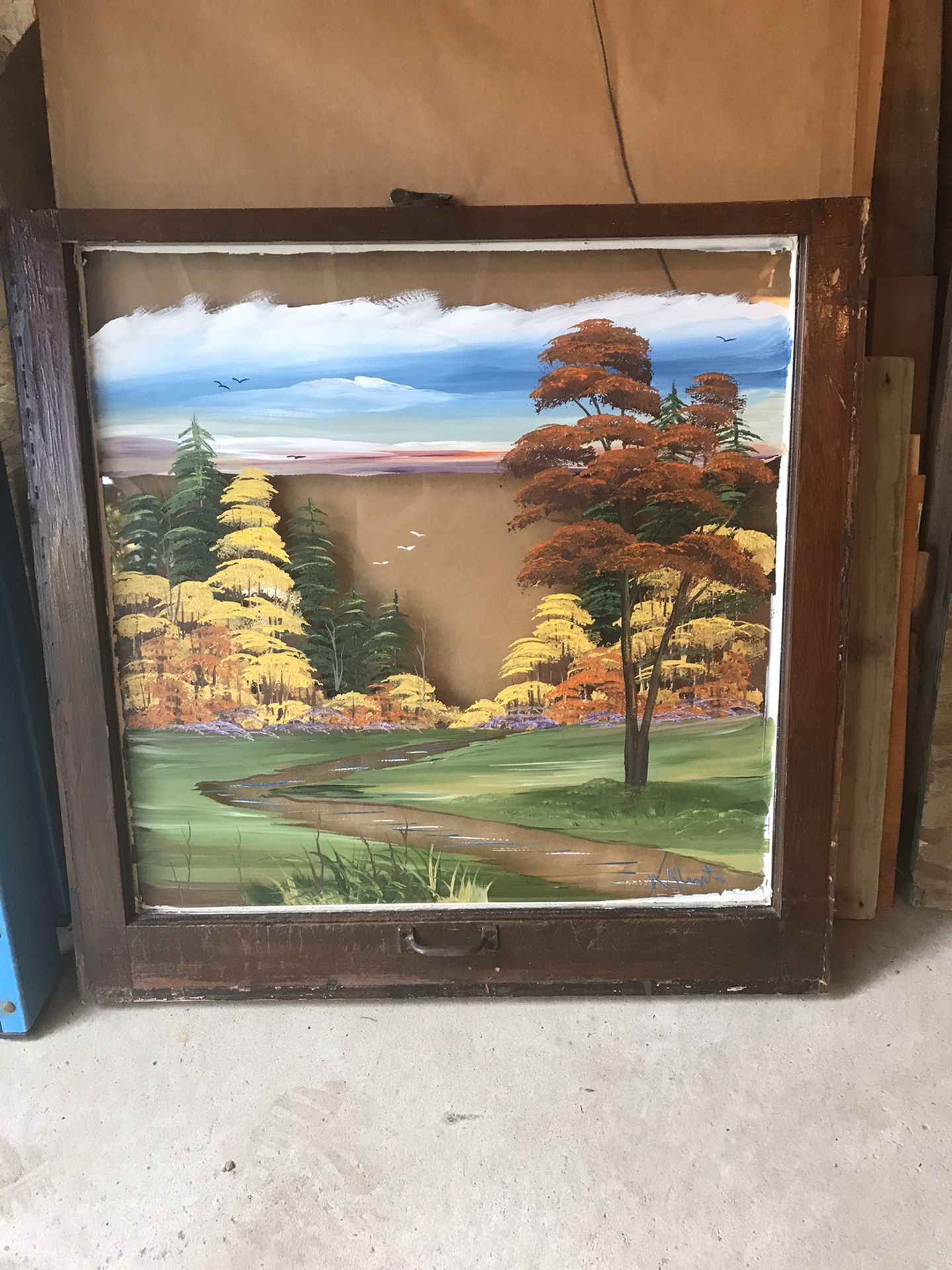 Hand-Painted Window with country scene