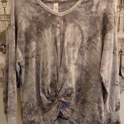 Ladies Grey/Purplish Tie Dye Long Sleeve Sweater With Hoodie.