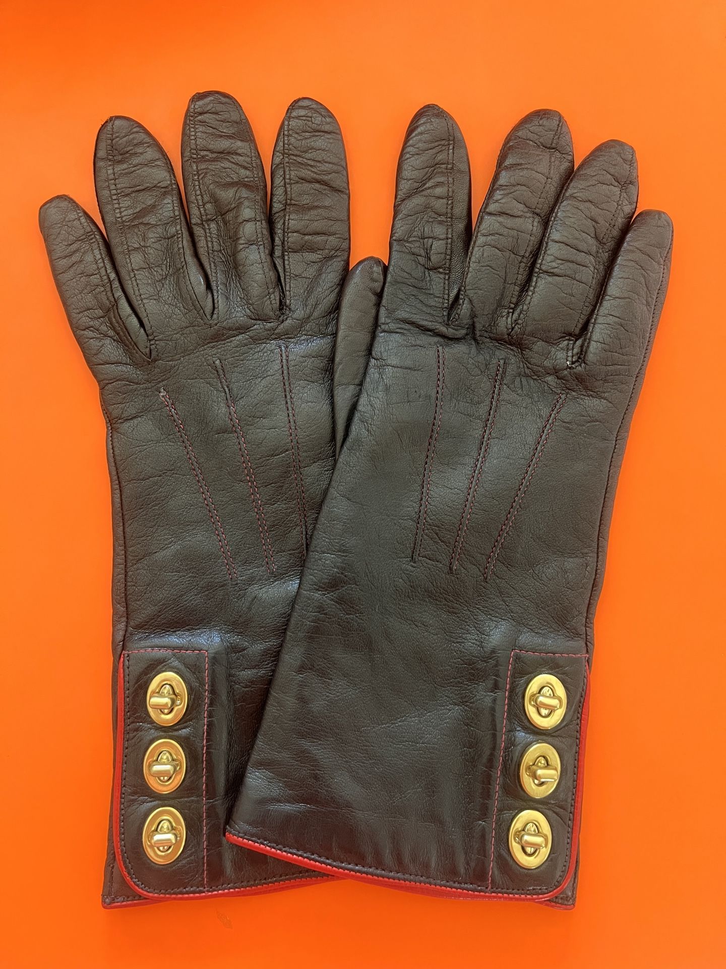 NEW Coach Leather Gloves Dark Brown