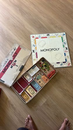 Vtg-1950’s MONOPOLY Board Game  -Wood Pieces+ Metal Parts - almost complete