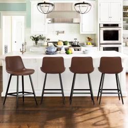 Dark Brown 24 in. Low Back Metal Frame Counter Height Bar Stool with Faux Leather seat (Set of 4)