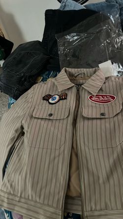 Viral Von Dutch Striped Zip-Up Jacket with Patches