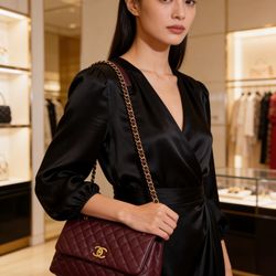 Shoulder Leather bag In Burgundy